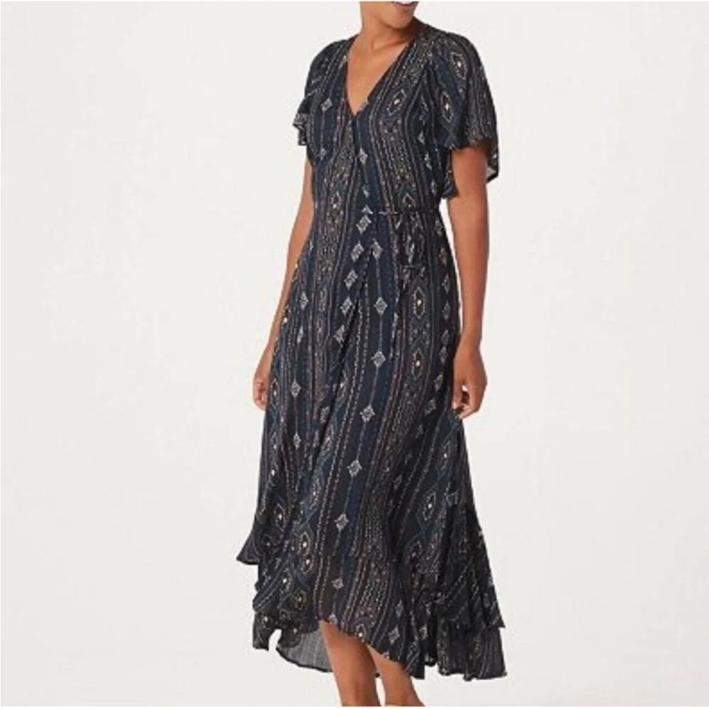 Haute Hippie Tribe Luna Navy Boho Wrap Dress - Picture 14 of 14